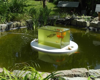 Flying-Aquarium-Oval© "Basic" 4500 foggy gray The floating pond aquarium Made in Berlin Koi pond garden decoration garden pond pond art