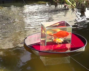 Flying-Aquarium-Oval© "Hover" 1200 red Fish Observatory observation floating tank pond KOI Goldfish over water surface