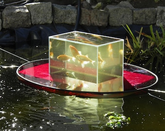 Flying-Aquarium-Oval© "Hover" 2500 red The floating pond aquarium Made in Berlin Koi pond garden decoration garden pond pond art