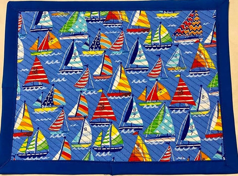 Set of 4 Handcrafted Quilted Placemats Colorful Sailboats Etsy