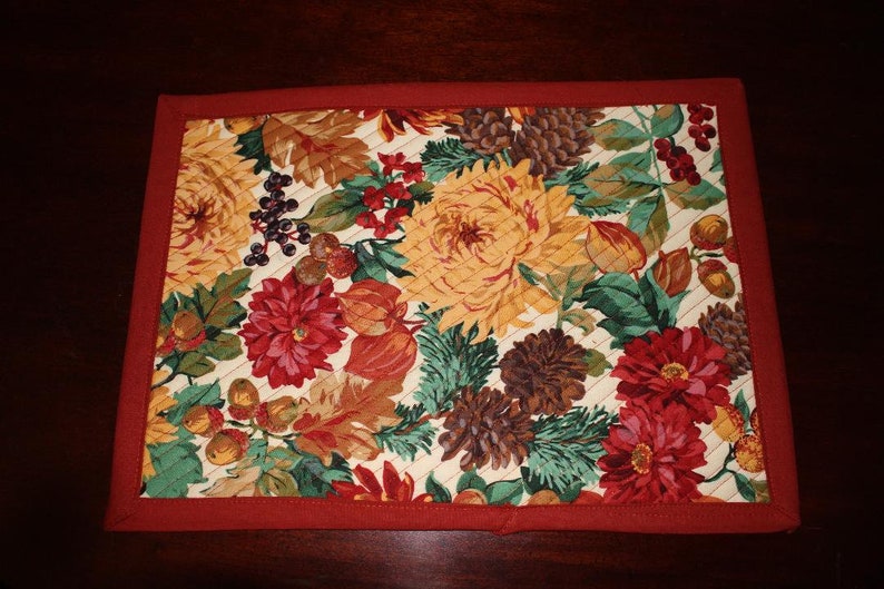 Set of 4 Handcrafted Quilted Placemats Autumn Fall Floral Etsy