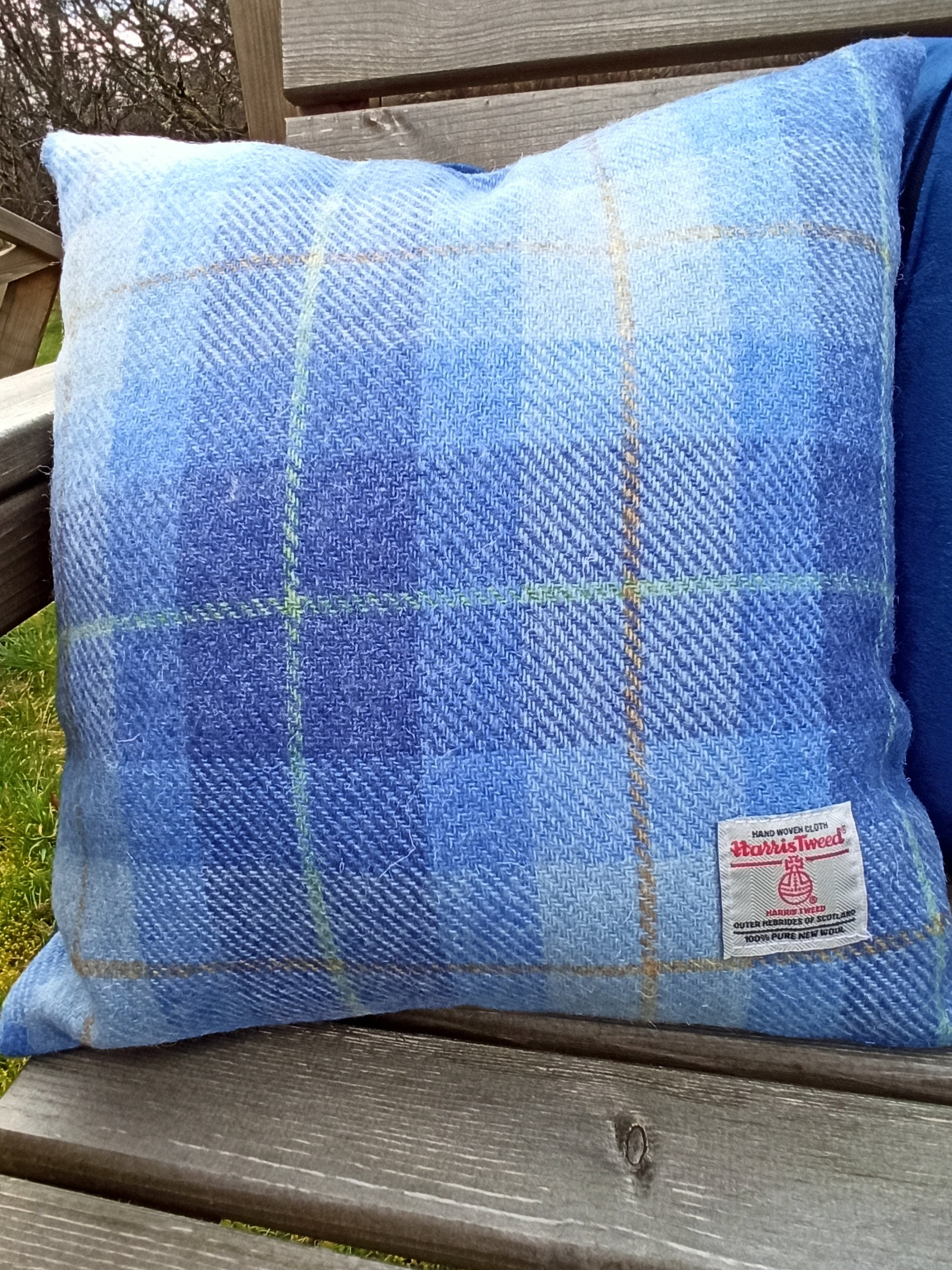 DELUXE HARRISTWEED クッション チェック柄 ハリスツイード クッション ライトブルーチェック - Etsy 日本