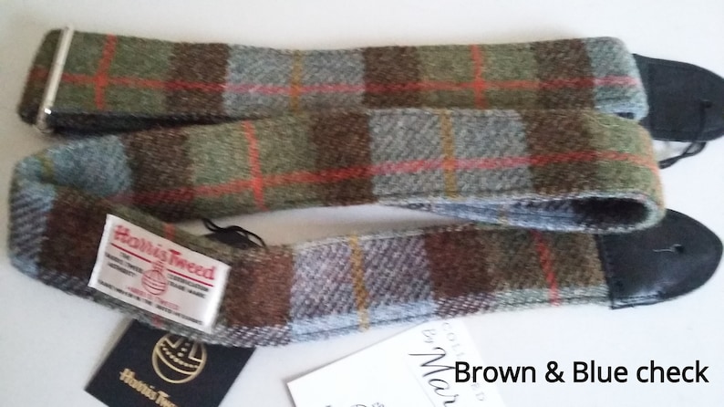 Guitar Strap Harris Tweed Brown blue check