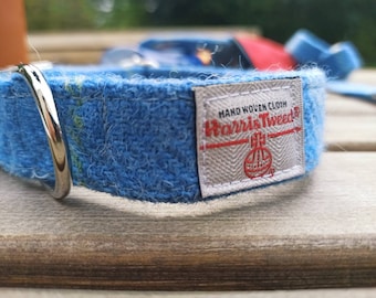 Ensemble collier pour chien et nœud papillon amovible HARRIS TWEED - Carreaux bleu clair