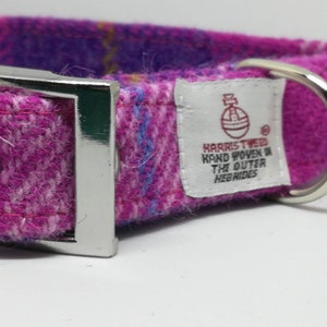 HARRIS TWEED Hondenhalsband en afneembare vlinderstrik - roze en paarse ruit