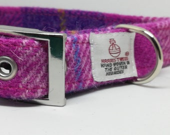 Harris Tweed Dog collar and detachable bow tie set  - Pink and Purple check