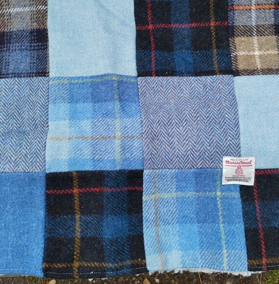 Patchwork Blues Harris Tweed Baby Pram Blanket Handmade in Scotland Etsy Canada