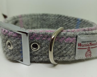 Ensemble collier pour chien et nœud papillon amovible en tweed Harris - Carreaux gris pâle