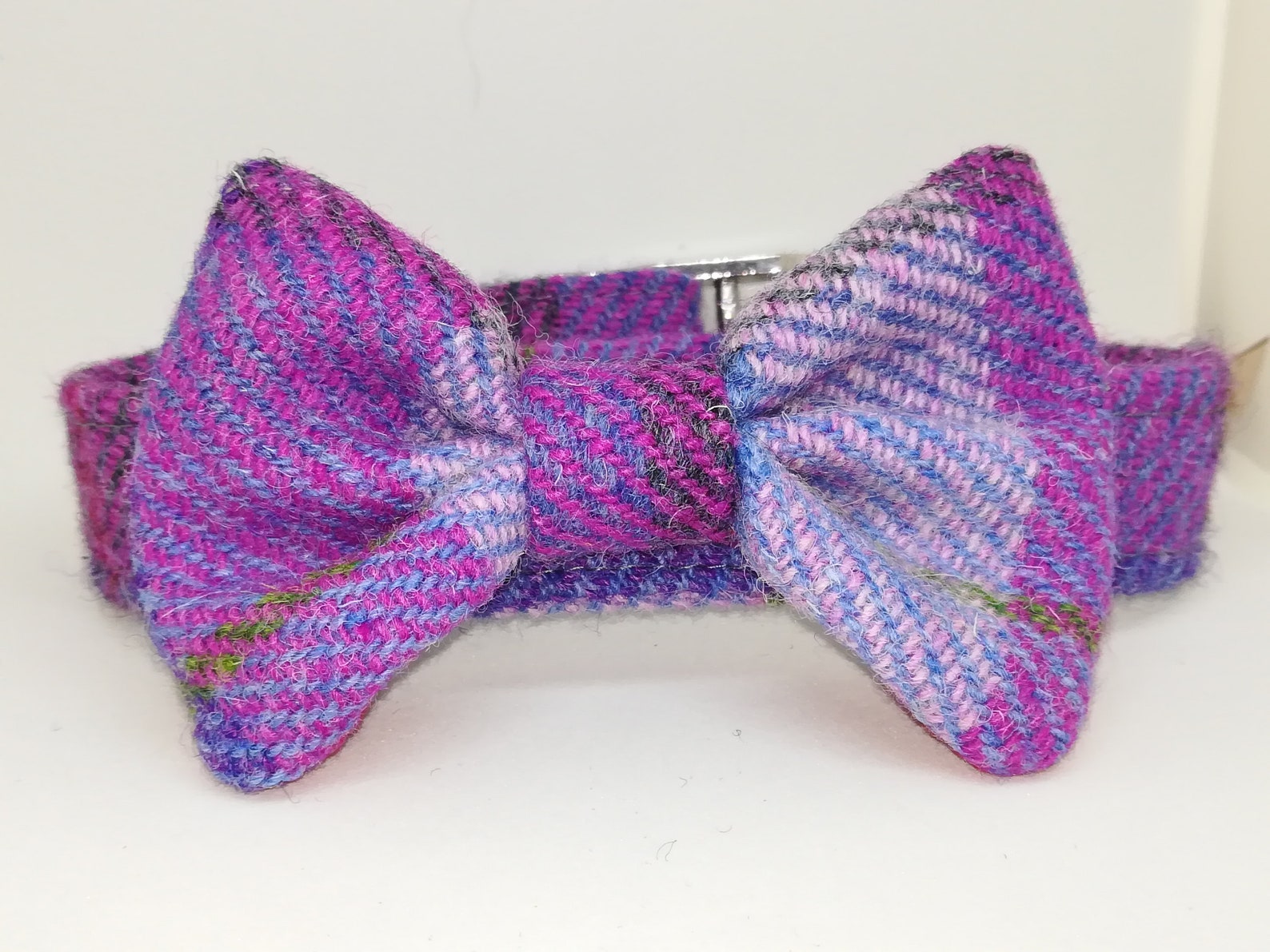 Harris Tweed Dog collar and detachable bow tie set Pink Etsy