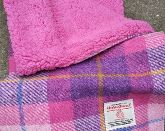 Couverture pour landau rose et violet HARRIS TWEED fait main en Ecosse