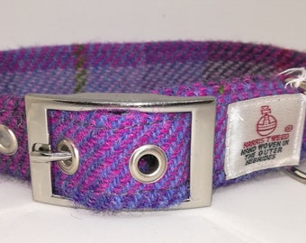 Ensemble collier pour chien et nœud papillon amovible HARRIS TWEED - Carreaux roses, violets et bleus