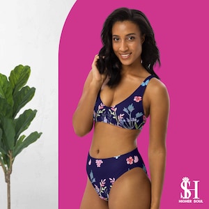 Floral bikini high waist summer swimsuit for women beach swimwear women floral bikini set floral swimwear set women high waist bikini set