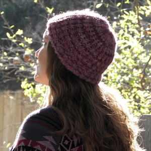 Hand Loom Knit Beanie Purple Stripes (Item #24)