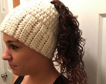 Crochet Ponytail Hat, Messy Bun Beanie, Winter Runners Hat