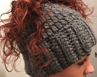 Ponytail hat , messy bun hat, ponytail, messy bun, crochet hat, bun hat,gray messy bun, winter hat, runners hat,gifts, crochet messy bun hat