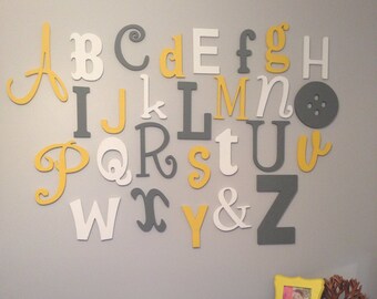 Wooden Alphabet Letters Set, Baby Shower Gift, Gender Reveal Nursery Decor, Mixed Fonts and Sizes, Playroom ABC Wall Art, Baby Shower Idea