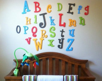 Whimsical Alphabet Set, Wooden ABC's, Nursery Wall Decor, Library Or Playroom Wall Decor, Painted Wooden Letters, Wooden Alphabet Set