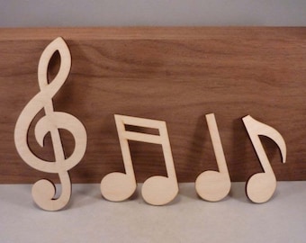 Music - Music Notes - Treble Clef - Double Note - Single Note - Bass Clef - Sharp- Wood Music Note - 8"