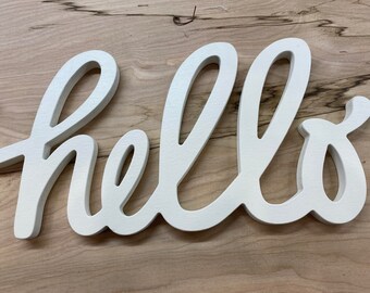 Wood Hello Sign Decor | Self Standing | Perfect for the Home | Display on a Mantel, Shelf, or Tabletop | Entry Sign | Hand-Lettered