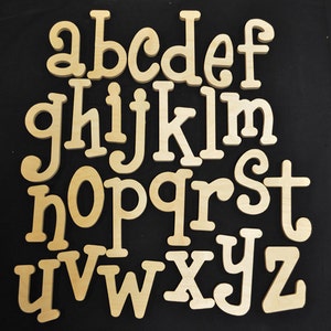 Whimsical wooden letters supply- craft supplies - set of wooden alphabet letters - all lowercase - wood letters- 4" to 6" letter size