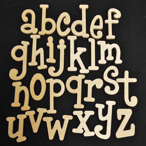 Large Whimsical wooden letters supply- craft supplies - set of wooden alphabet letters - all lowercase - wood letters- 5" to 8" letter size