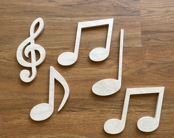 Wooden Music Notes Shape, Band Room Wall Art, Piano Teacher Gift, Music Lover Room Decor, Different Notes and Sizes, Music Note cutout