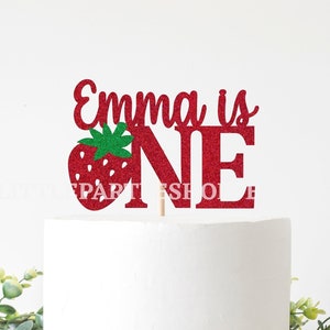 Custom Name Strawberry Cake Topper Birthday Party Decorations Berry Sweet One First Smash Cake Dessert Food Table Summer Fruit Red Green