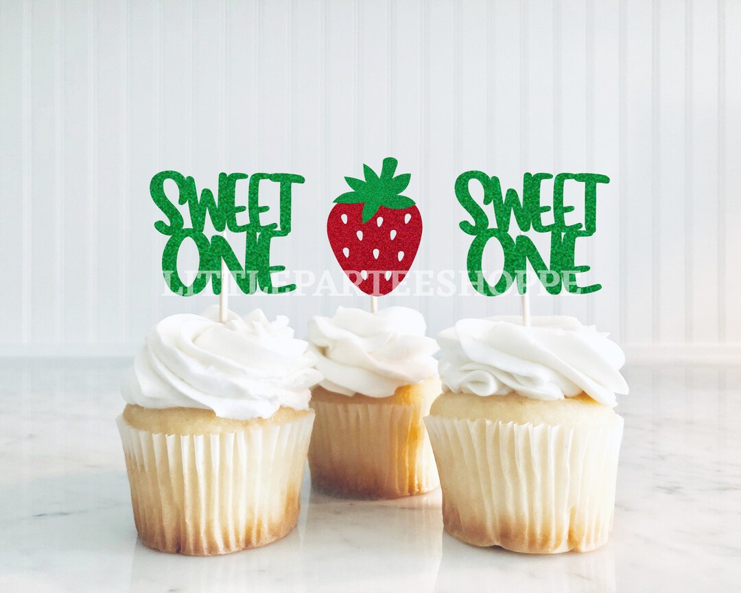 Sweet One Cupcake Toppers Strawberry Birthday Party Decorations Cake ...