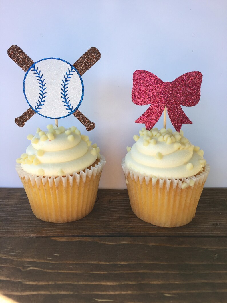 Baseballs or Bows Gender Reveal / Baseballs or Bows Cupcake Etsy