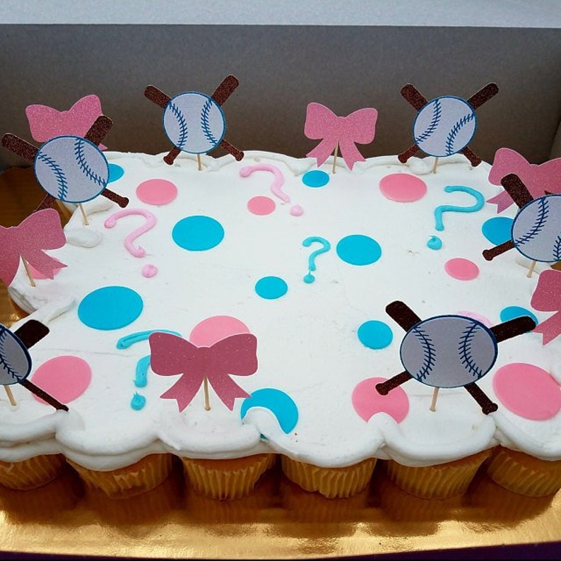 Baseballs or Bows Gender Reveal / Baseballs or Bows Cupcake Etsy