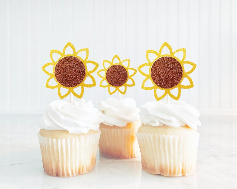 Sunflower Cupcake Toppers / Sunflower Birthday Party / Etsy