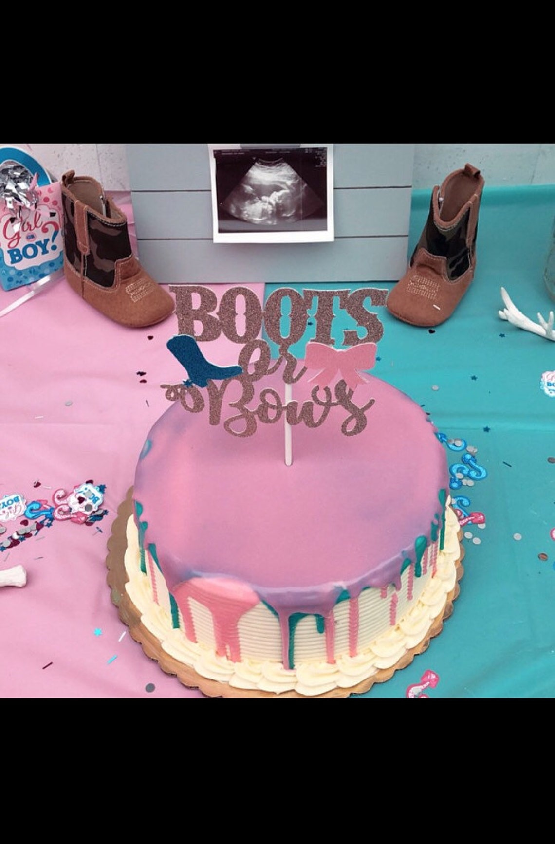 Boots or Bows Gender Reveal / Boots or Bows Cake Topper / Etsy