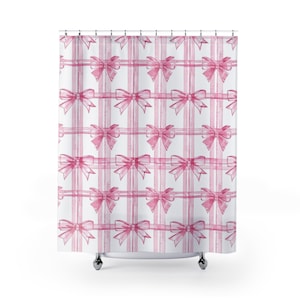 Coquette Bow Shower Curtain Pink Girl Bathroom Decor Dorm Apartment Preppy Room Bathtub Girly Cute Trendy