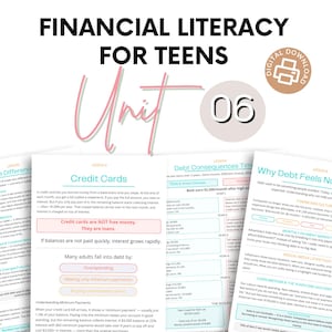 Financial Literacy for Teens Unit 6 | Good vs Bad Debt Curriculum PDF | Credit Cards, Loans & Credit Score Activities | Middle High School