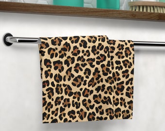 Leopard Print Face Towel Bathroom Wash Cloth Girl Bath Apartment Dorm Decor