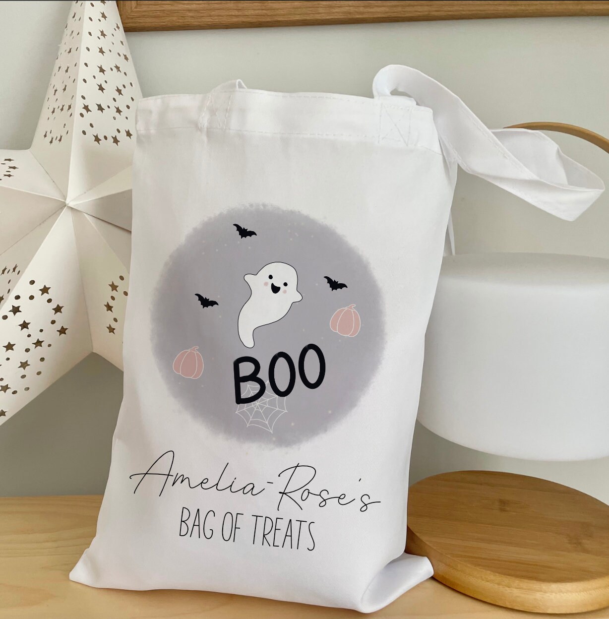 Personalised Halloween Trick Or Treat Bag, Gift Tote Happy Halloween, Gifts For Kids, Ghost, Childs Accessories