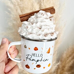 Hello Pumpkin Enamel Mug, Halloween, Autumn, Pumpkin Mug