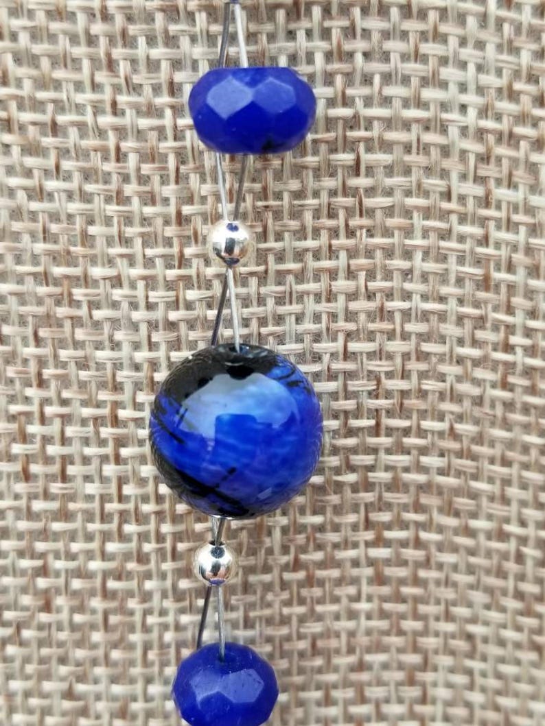 Navy Blue With Black Swirls Floating Beads Necklace and Etsy