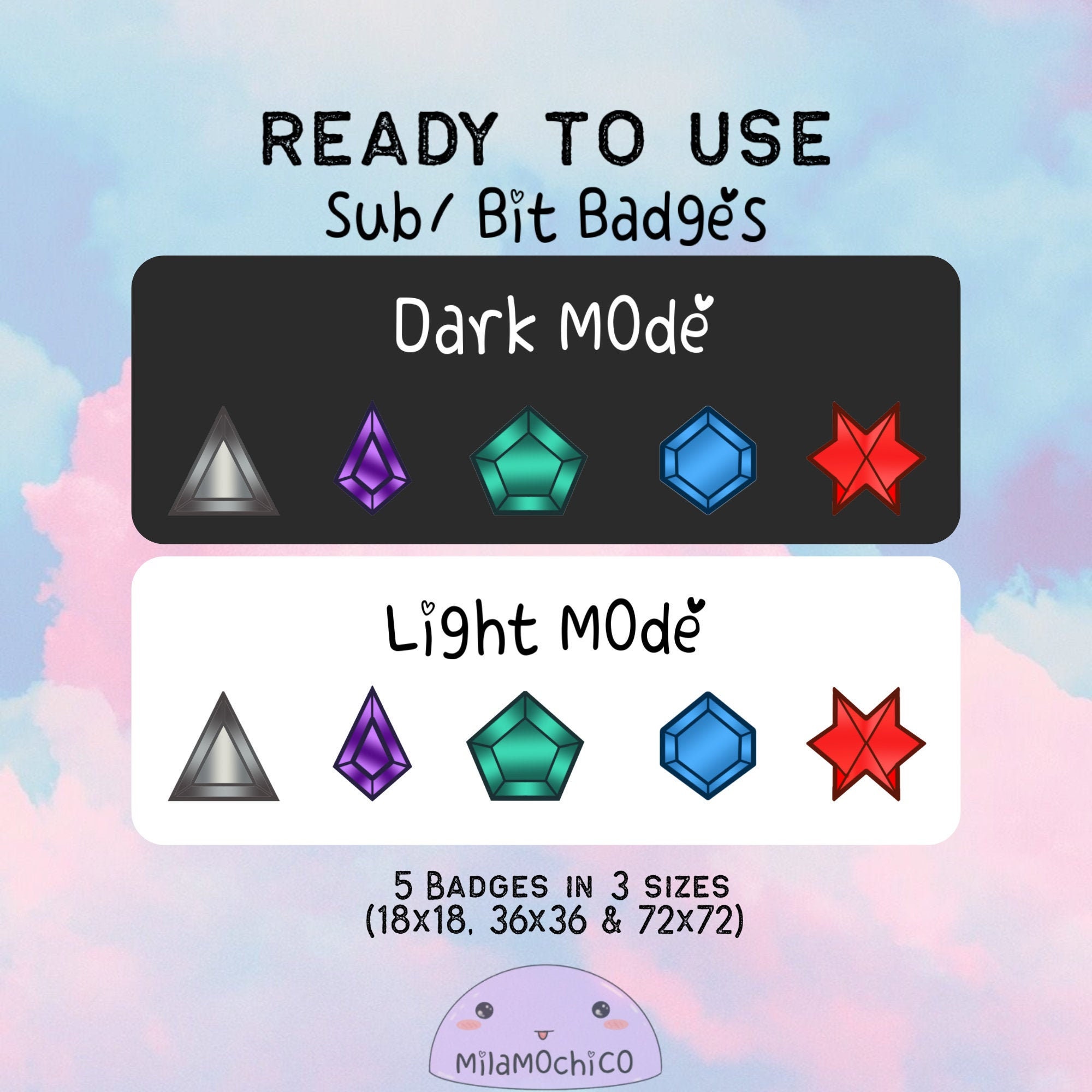 5 Twitch Sub Badges Bit Badges Cheer Badges Kawaii Etsy