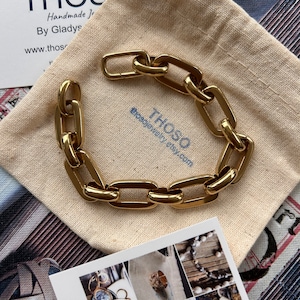 Chunky bracelet, solid brass metal bracelet, chain bracelet, handmade jewelry, 7 3/4 inches length.