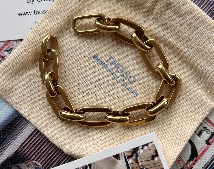 Chunky bracelet, solid brass metal bracelet, chain bracelet, handmade jewelry.