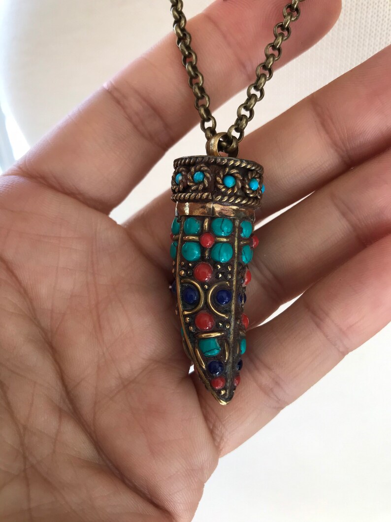 Tibetan tusk necklace,Brass rolo chain,Tusk pendant necklace,Handmade jewelry