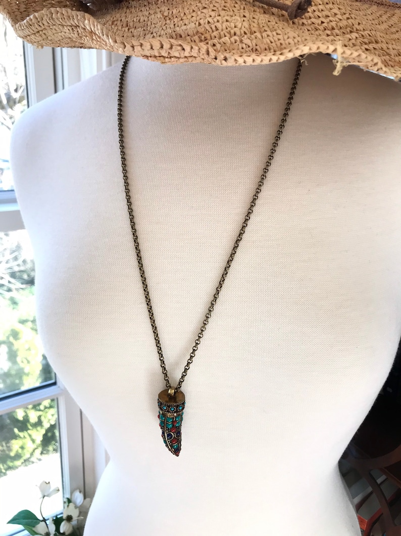 Tibetan tusk necklace,Brass rolo chain,Tusk pendant necklace,Handmade jewelry