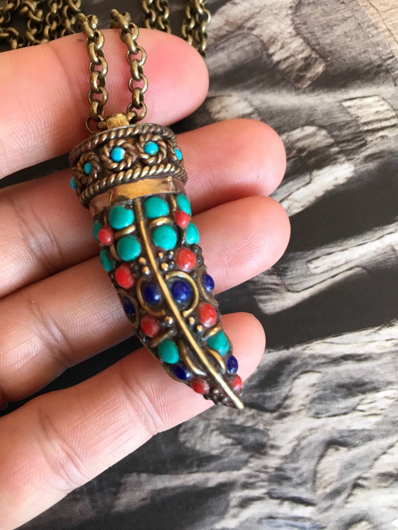 Tibetan tusk necklace,Brass rolo chain,Tusk pendant necklace,Handmade jewelry