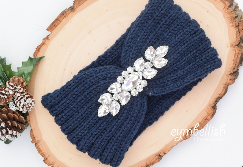 Winter Accessoires, Strass Strick Stirnband, verschönert Ohrwärmer, Weihnachtsgeschenk, headwrap mit Strass Applikation, Winter Stirnband Bild 1