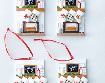 Modern Farmhouse Family Christmas Ornament of Mantle with Stockings-  wholesale blank ornaments for diy personalization