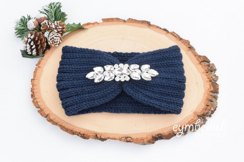 Winter Accessoires, Strass Strick Stirnband, verschönert Ohrwärmer, Weihnachtsgeschenk, headwrap mit Strass Applikation, Winter Stirnband Bild 5