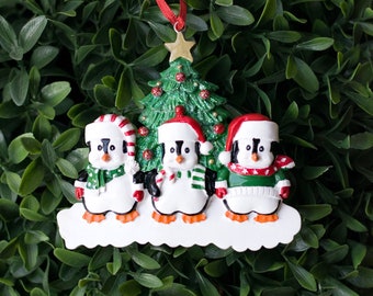 2022 Three person Family Christmas Ornament- Wholesale Christmas Tree Ceramic Ornaments- penguin love ornament