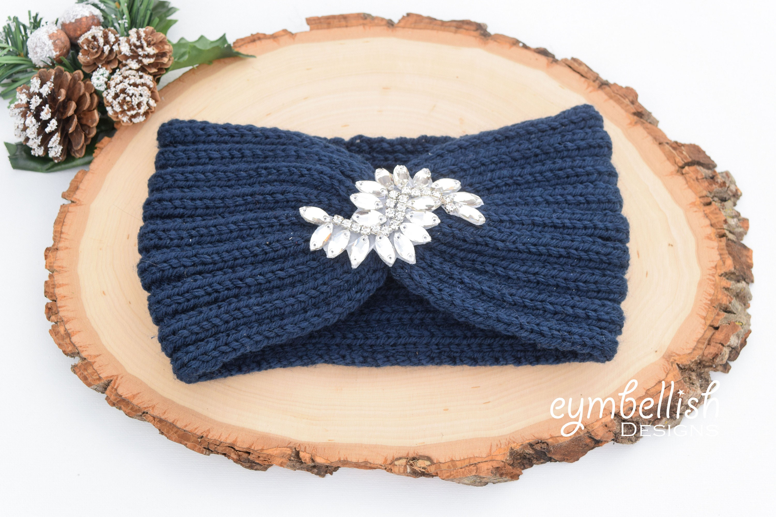 Rhinestone Knit Headband Embellished Ear Warmers Christmas | Etsy