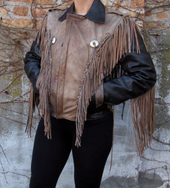 ON SALE!! Vintage Black and Tan Leather Jacket wit